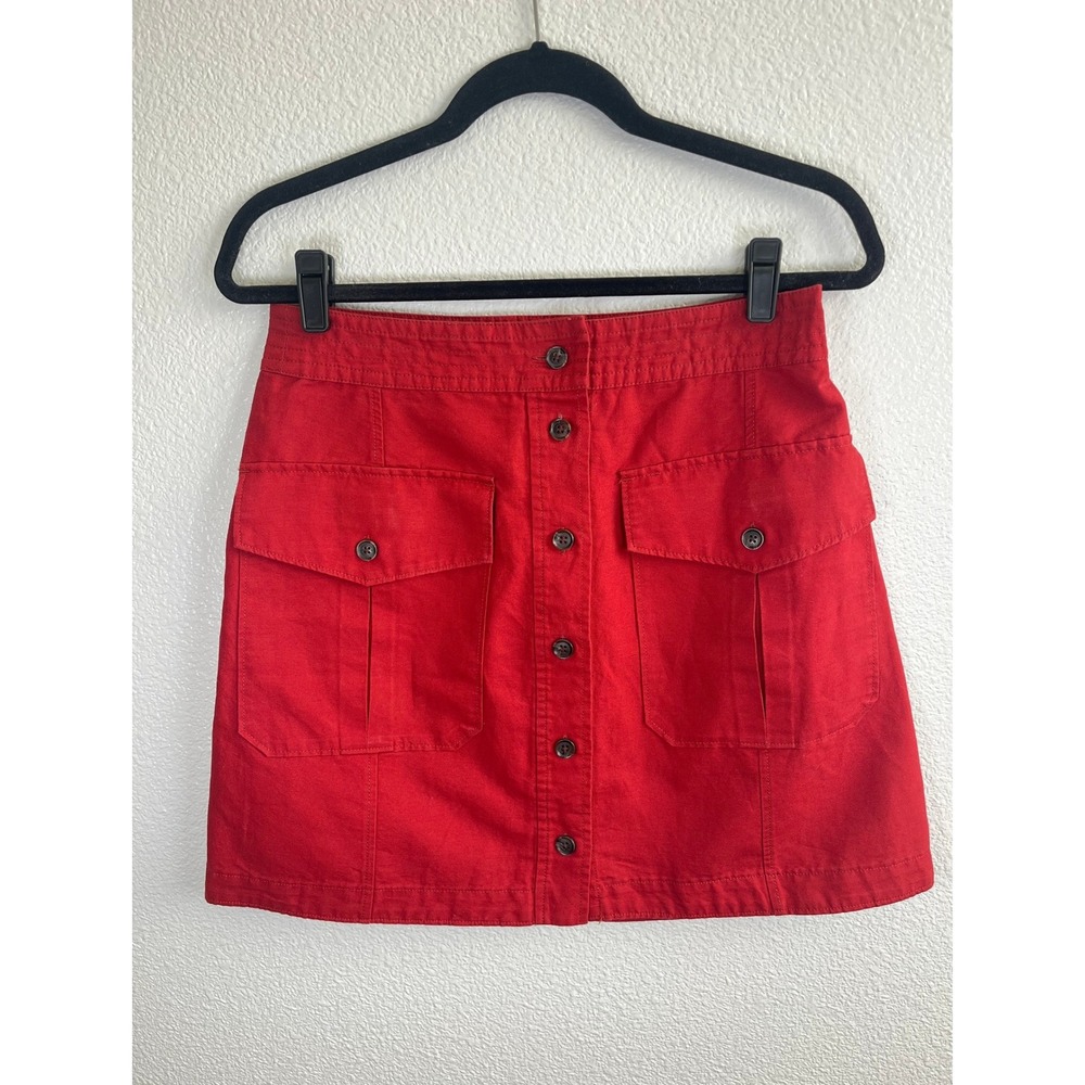 Banana Republic Linen Blend Utility Skirt Button Front Cargo Pocket Red 6 - Picture 2 of 8